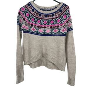 American Eagle Outfitters Sweater Women Fair Isle Tan/Pink Long Sleeve Preppy S